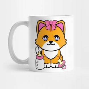 cute baby orange cat wears a pink ribbon Mug